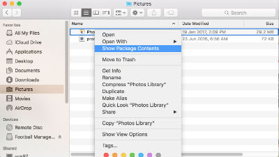 Mac Photos Applikasi lokasi library file